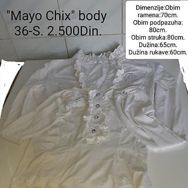 tigrovo oko: Mayo Chix beli bodi od likre, dugih rukava. Model sa volanima oko — 3