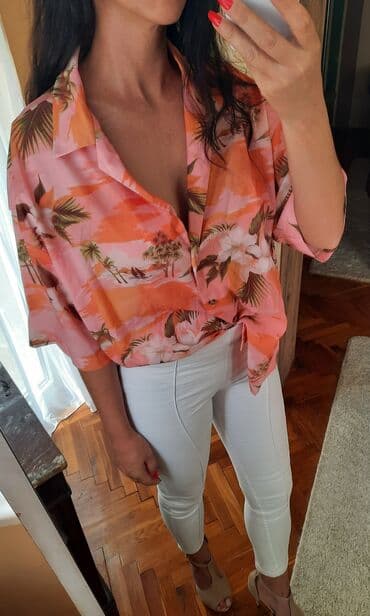 crop top c a: Asos, M (EU 38), Viskoza, Cvetni, bоја - Boja breskve — 1