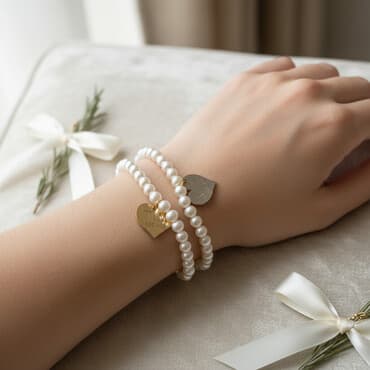 nakit pozlata: Biserna narukvica sa priveskom u obliku srca, idealna za različite — 1