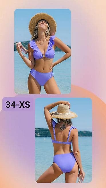 Ženski dvodelni kupaći kostim – veličina 34 (XS), ljubičasta/lila