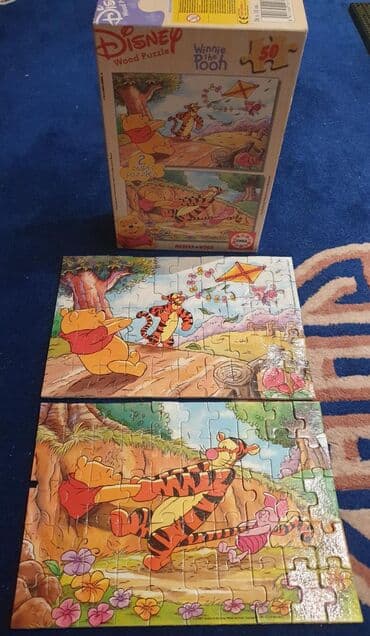igračke od kartona: Disney VINI PU - DRVENE pazle. Educa, Wood puzzle, 2 pazla po 50 — 2