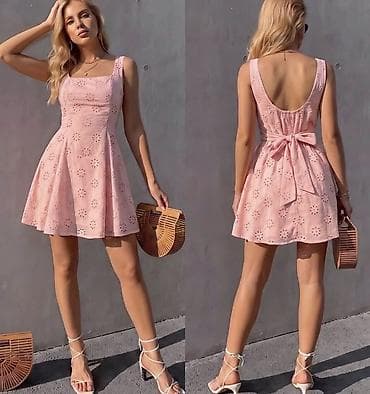 masna od tila: Haljina od pamučne broderije, mini dužine i A-kroja. Prednji deo ima — 2
