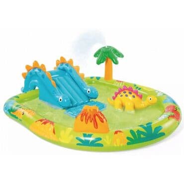 tablete za bazen 10 u 1: Dečiji bazen na naduvavanje sa motivima dinosaurusa i toboganom. Bazen — 1