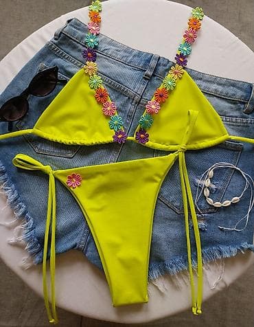 Kupaći kostimi: Ženski bikini set – neon žuto - Model: dvodelni bikini sa trouglastim — 3