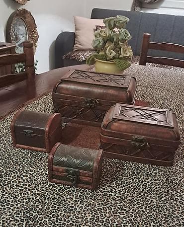 ogledalo nepravilnog oblika: Drvene kutije za odlaganje – dekorativni set - Materijal: puno drvo — 1