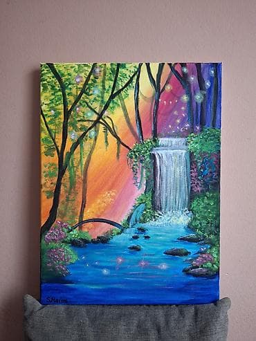 brisko sa kantom: Ručno rađena slika na platnu – akril - Motiv: bajkoviti pejzaž sa — 3