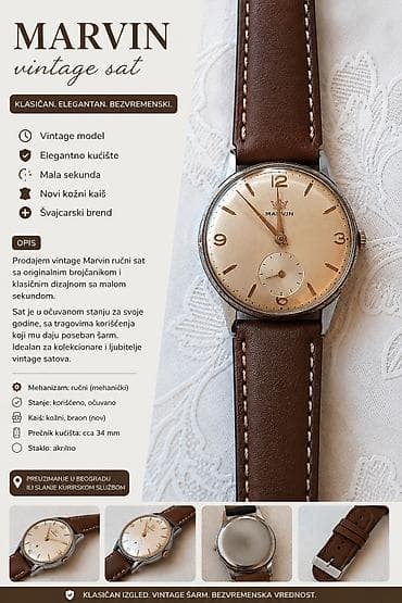 tissot sat cena: Marvin vintage ručni sat - Klasican, elegantan dizajn sa malom — 1