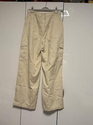 zimske radne pantalone: Bež cargo pantalone sa širokim nogavicama - Klasičan kroj sa ravnim — 2