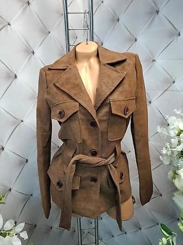 Ženska jakna/kaput od brušene eko-kože, sa pojasom - Model: kratki