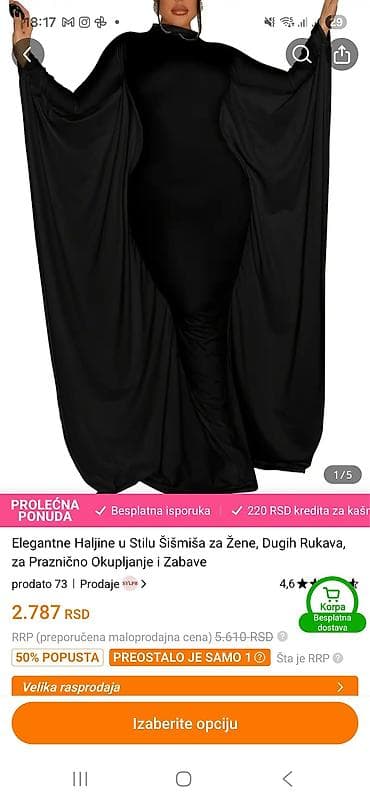 Elegantna “šišmiš” haljina sa dugim, lepršavim rukavima – maxi kroj -