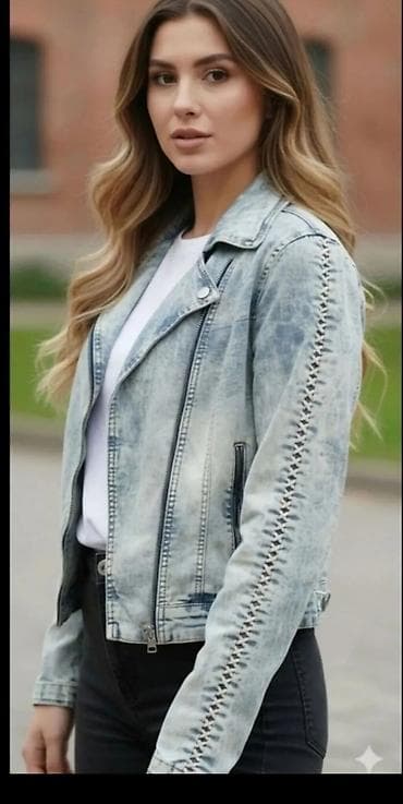 Suknje: Ženska teksas jakna – biker kroj - Materijal: denim (isprani — 1