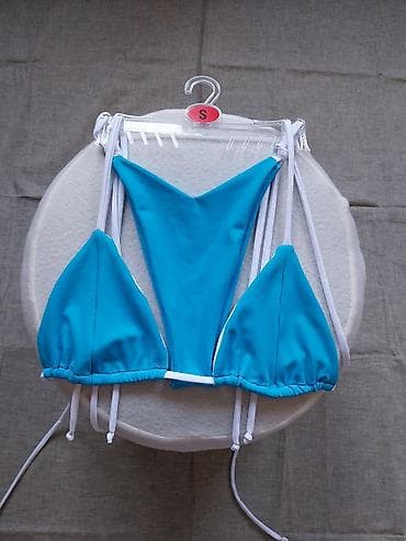 just do it helanke: Ženski bikini komplet – trodelni kroj u tirkizno plavoj boji sa belim — 2