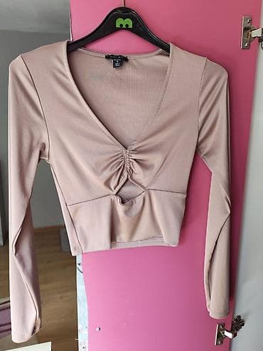 farke e: Set ženskih topova i kardigan - Top 1: bež crop top sa dugim rukavima — 1