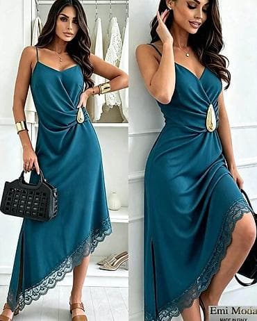 bunda s: Elegantna midi haljina na tanke bretele – Emi Moda, Made in Italy. - — 4
