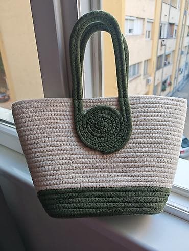 auto pojas za trudnice: Pletena torba za plažu/grad – bež i maslinasto zelena - Materijal — 2