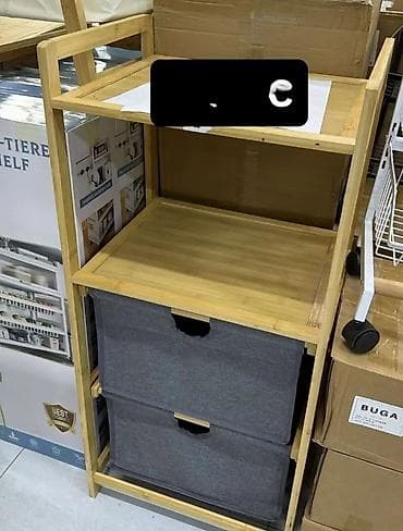 metalna polica za vino: Višenamenska police/komoda od bambusa sa tekstilnim fiokama - — 1