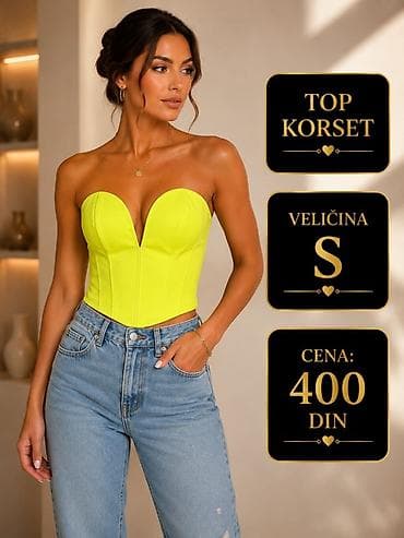 Top korset bez bretela u neonski žutoj boji. Duboki V dekolte sa na lalafo.rs Top korset bez bretela u neonski žutoj boji. Duboki V dekolte sa