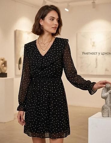 bebi dol odeca: Crna mini haljina na tufnice - Elegantan model sa V-izrezom i — 1
