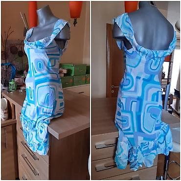 Muška obuća: Haljina bez rukava sa volanom na izrezu i pri dnu, geometrijski print — 3