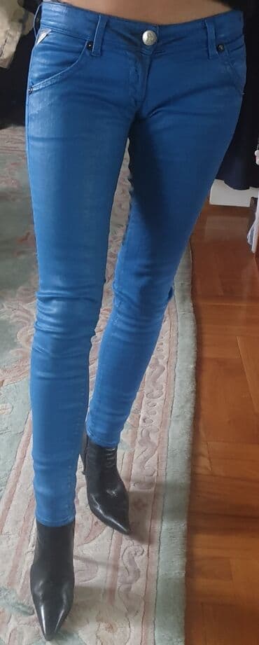 pantalone od vestacke koze: Replay skinny jeans waxed, voskirane farmerke, original. Plava boja — 7