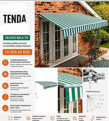 cena suncobrana: ☀️ TENDA 3×2 m ZELENO-BELA Uživajte u prijatnoj hladovini na terasi — 1