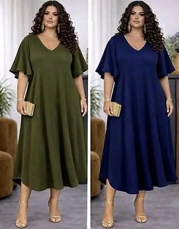 Haljine: Ženska midi haljina sa V izrezom i lepršavim rukavima - Kroj — 1