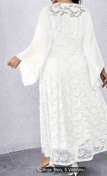 mona svecane haljine: Elegantna bela čipkana haljina – midi/dužina do članaka - Boja: bela — 3