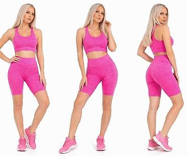 Kompleti: Ženski sportski komplet – top i biciklističke helanke, fuksija roze - — 1