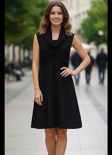 Džemperi, kardigani: Elegantna crna haljina bez rukava sa širokim rol-kragnom. Gornji deo — 1