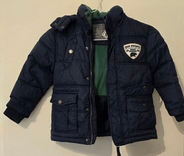 Dečija zimska jakna sa kapuljačom - Boja: tamno plava spolja, zelena — 1