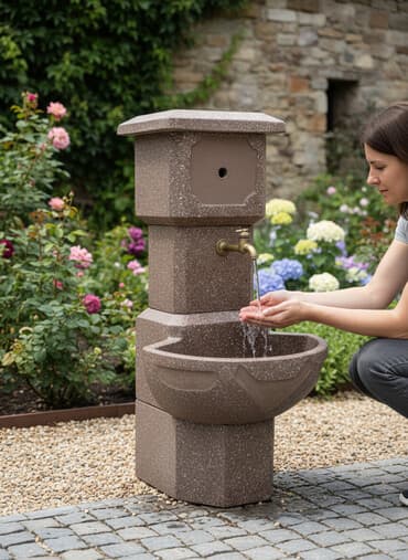 visoki stalak za cvece: Betonska baštenska česma – dekorativna fontana sa lavabo koritom - — 1