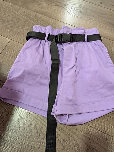 koferi za devojcice: Ljubičaste ženske šorts-pantalone sa visokim strukom i paper-bag — 1