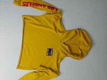 pull and bear dukserice: Žuta crop duks majica s kapuljačom, dugi rukavi. Natpis „LOS ANGELES” — 3