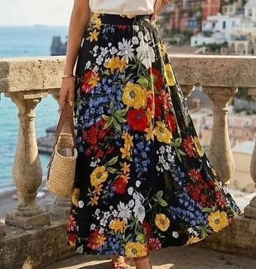 Duga letnja suknja sa cvetnim printom - Model: maxi dužina, A-kroj sa