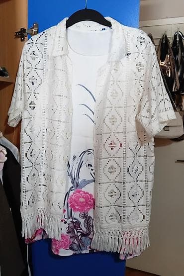 set za negu bebe: Ženska letnja kombinacija – bluza bez rukava + heklani kardigan - — 1