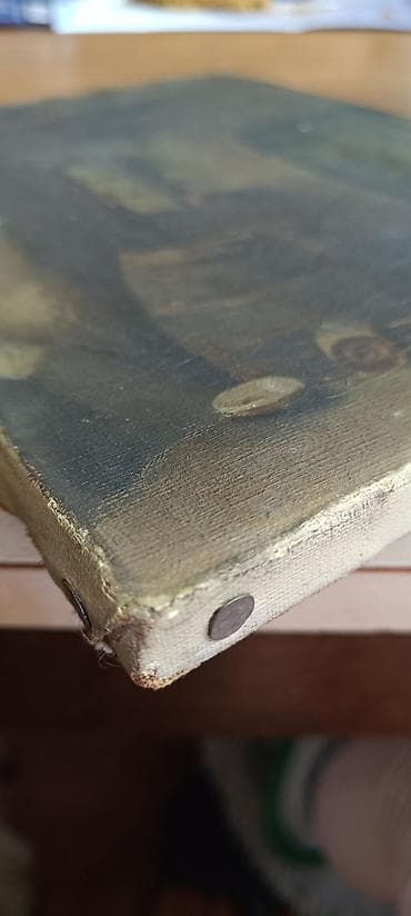 polovne slike za zid: Ulje na platnu – intimni enterijer sa prozorom i stolom - Tehnika — 2