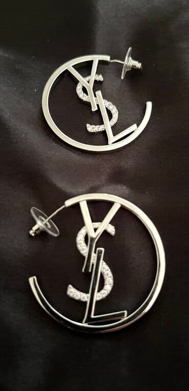 Earrings: Screwback earrings, YSL, Material: Cubic zirconia — 3