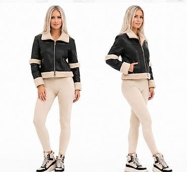 eko koza sa: Ženska kraća jakna od eko kože sa krznenom postavom - Model — 4