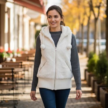 zenski prsluk sa dva lica: Veštačko krzno, bоја - Bela — 1