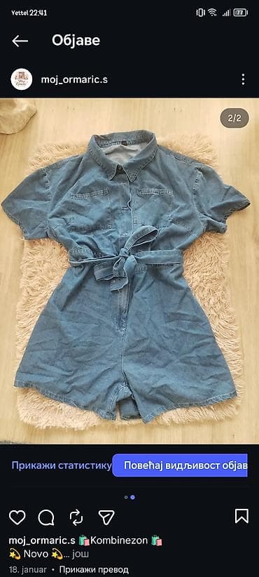 teksas kombinezon muski: Denim kratki kombinezon - Materijal: teksas (denim), srednje plave — 2