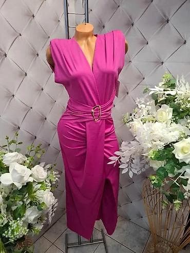 Women's Clothing: Elegantna midi haljina s faltama i preklopom. - Kroj midi dužina sa — 2