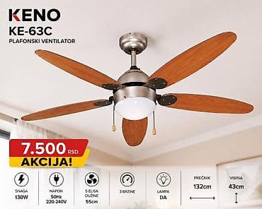 ta pec subotica: KENO KE-63C plafonski ventilator - Snaga: 130 W - Napon: 220–240 V — 1