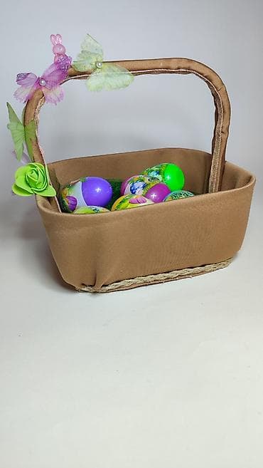 Rasveta: Uskršnja dekorativna korpa sa plastičnim jajima - Smeđa pravougaona — 4