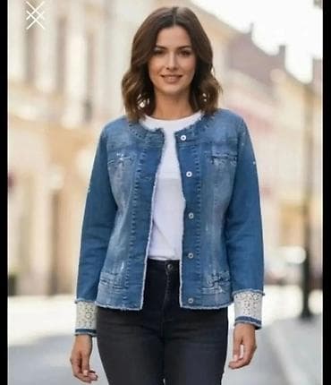 Ženska teksas jakna sa dekorativnim manžetnama - Klasik kroj do na lalafo.rs Ženska teksas jakna sa dekorativnim manžetnama - Klasik kroj do