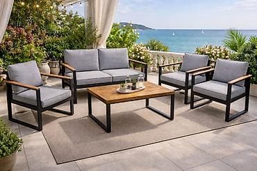 ograda za bebe: Vrtni lounge set – aluminijum i drvo, 5 delova - Sastav seta: dvosed — 2