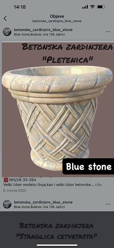 stalak za cvece: Betonska žardinjera “Pletenica” – Blue stone - Materijal: armirani — 1