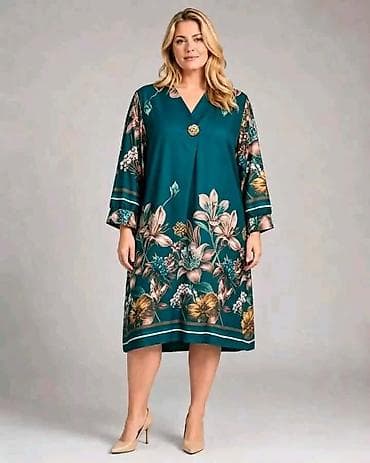 bata torbe: Elegantna midi haljina sa cvetnim printom - Kroj: ravna, komotna — 1