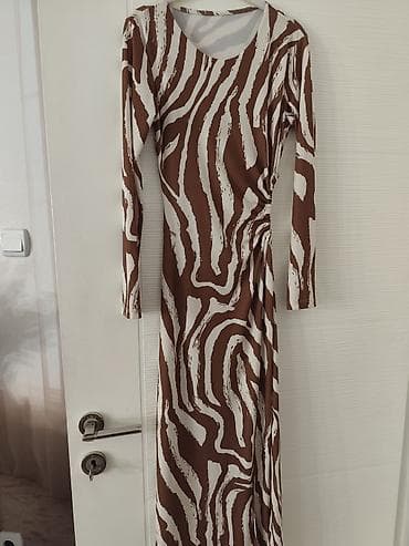 kardigan dugi: Duga haljina sa dugim rukavima i zebra printom u braon‑bejž tonovima — 1