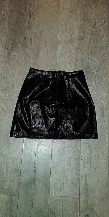 dva mammut: Crna mini suknja od lakovane eko-kože - Materijal: sjajna lakovana — 4