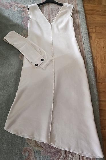 Massimo Dutti krem, BEŽ boje, duga maxi haljina sa detaljem kravate